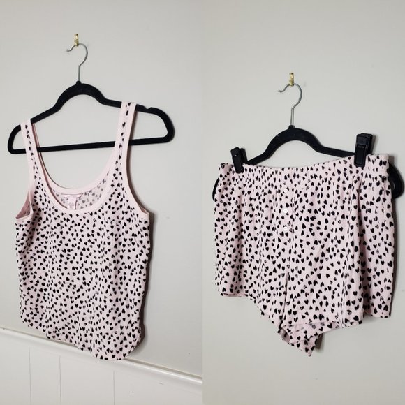 Victoria's Secret Other - VICTORIAS SECRET Pink Black Heart Waffle Tank Pajamas